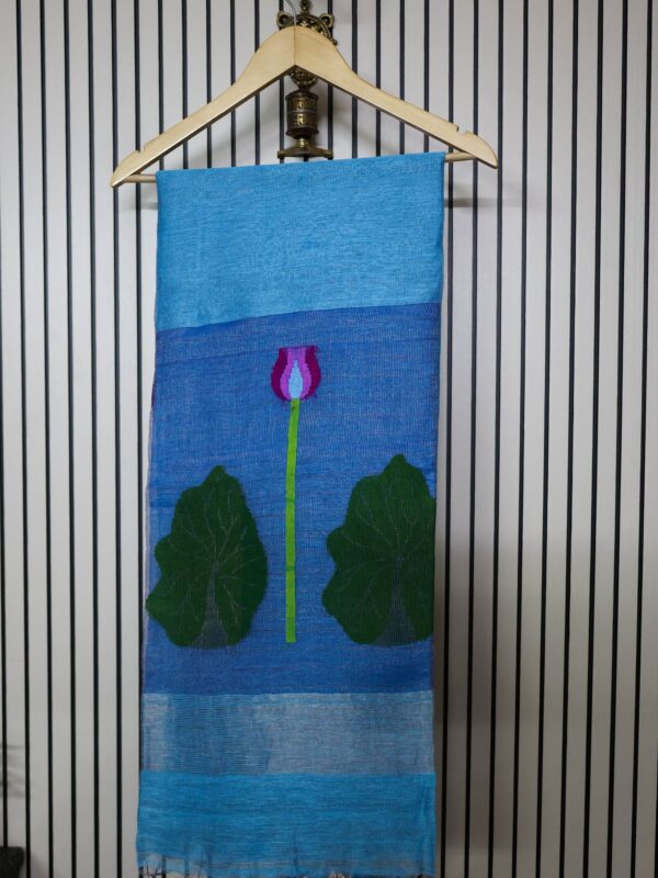 Azure blue tissue silk linen Jamdani saree