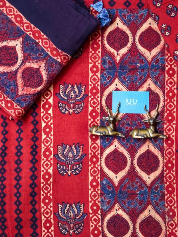Crimson Ajrakh hand-block Kala cotton saree