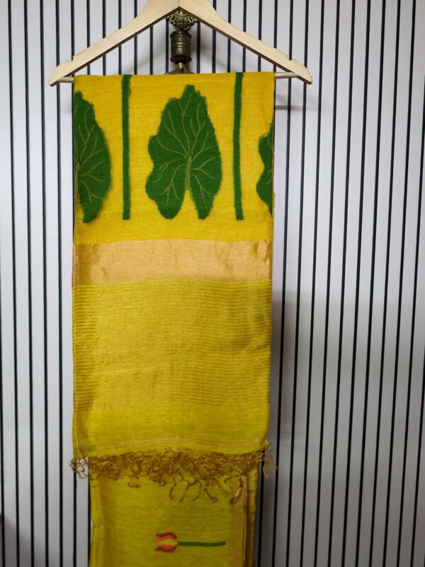 Mustard yellow tissue silk linen Jamdani saree